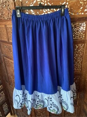Women’s Royal Blue Circle Skirt with Embroidered Hem